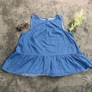 Beach Lunch Lounge Blue Ruffle Hem Blouse Sz XL